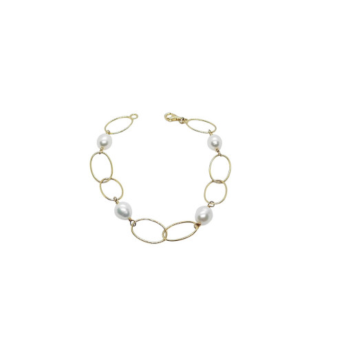 Pulsera de oro amarillo y perlas naturales cultivadas