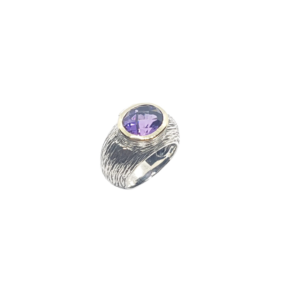 Anillo de plata y oro con amatista