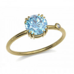 Anillo de oro amarillo con diamante y topacio azul