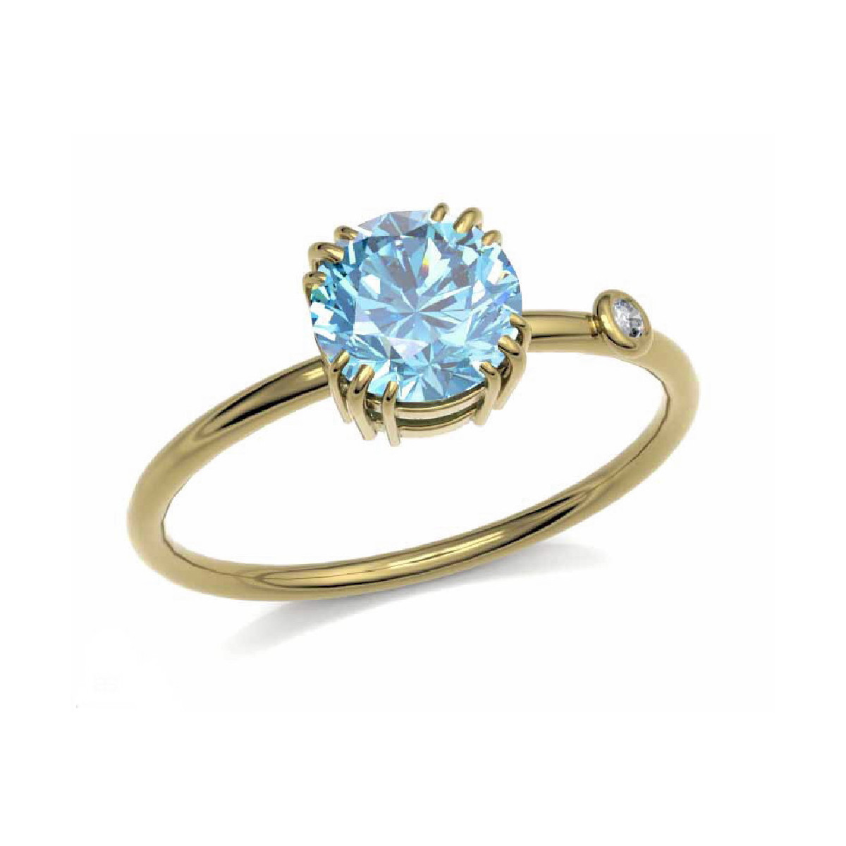 Anillo de oro amarillo con diamante y topacio azul