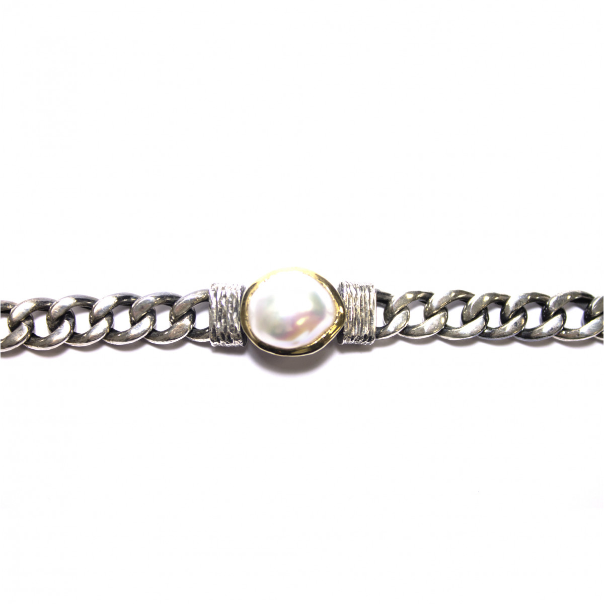 Pulsera de plata y oro con perla